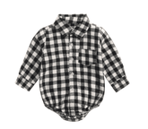 Boys Plaid Check Shirt Romper  - White & Black.
